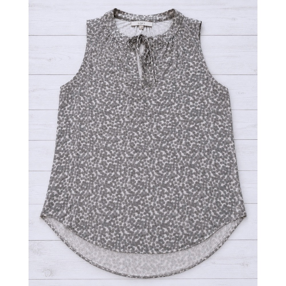 LOFT Sleeveless Blouse Floral Office Tie Neck Boho Casual White Black Large